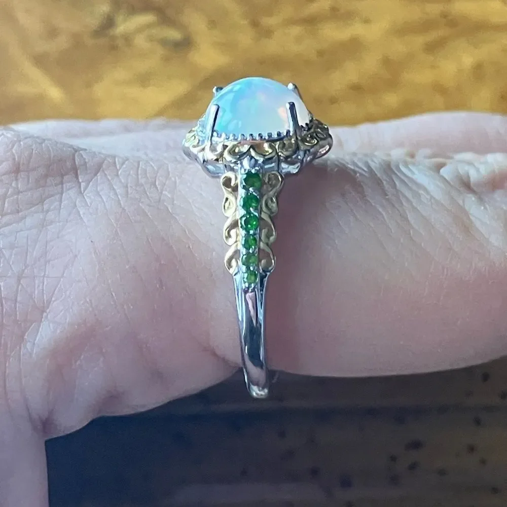 Natural Ethiopian Opal Chrome Diopside Sterling Silver Ring Size 10